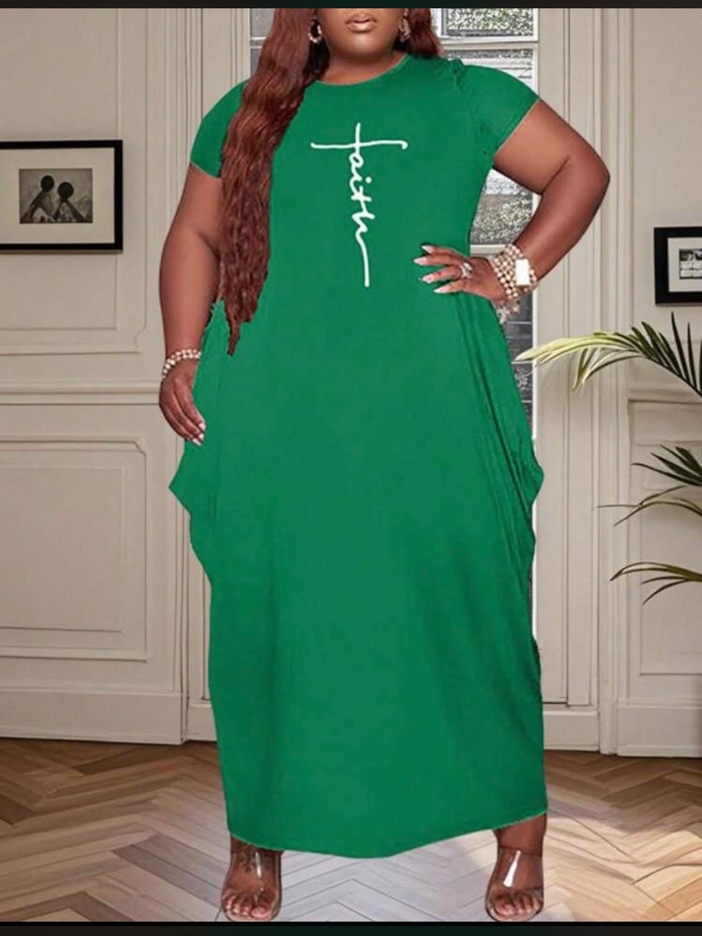 Plus-Size Green 'Faith' Graphic Short-Sleeve Maxi Dress